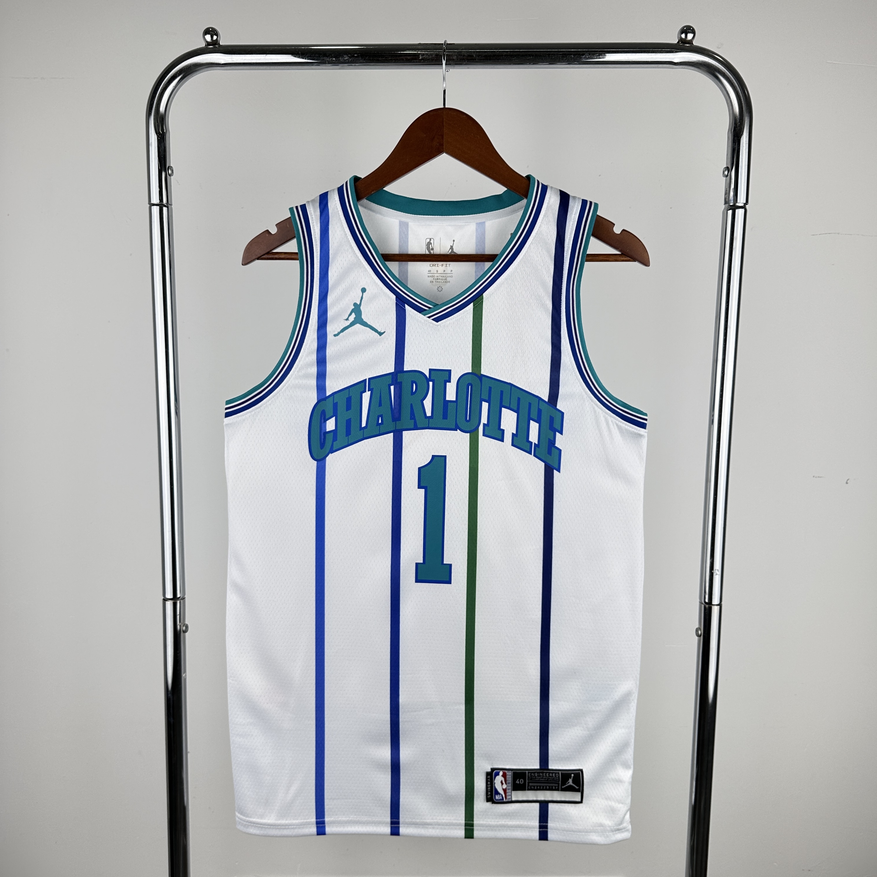 Men Charlotte Hornets #1 Ball White Throwback 2024 NBA Jersey->charlotte hornets->NBA Jersey
